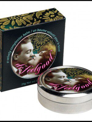 A tin of zeelgood cream with a picture of a man kissing another woman.